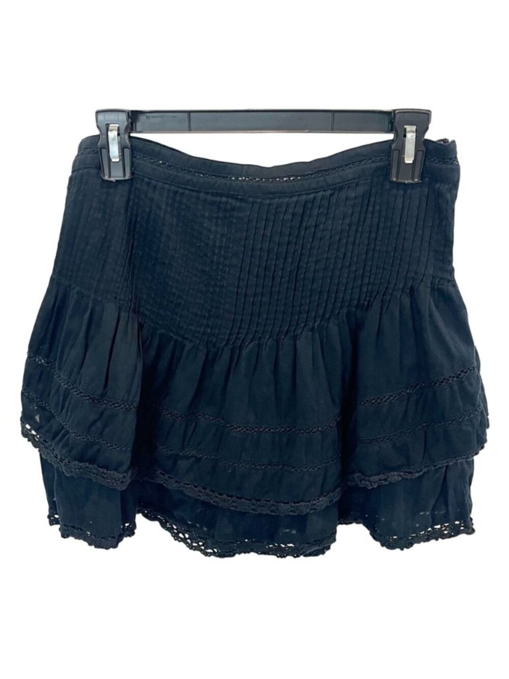 Free People Summer Nights Pintuck Lace Trim Tiered Mini Skirt Cotton Boho Size 4